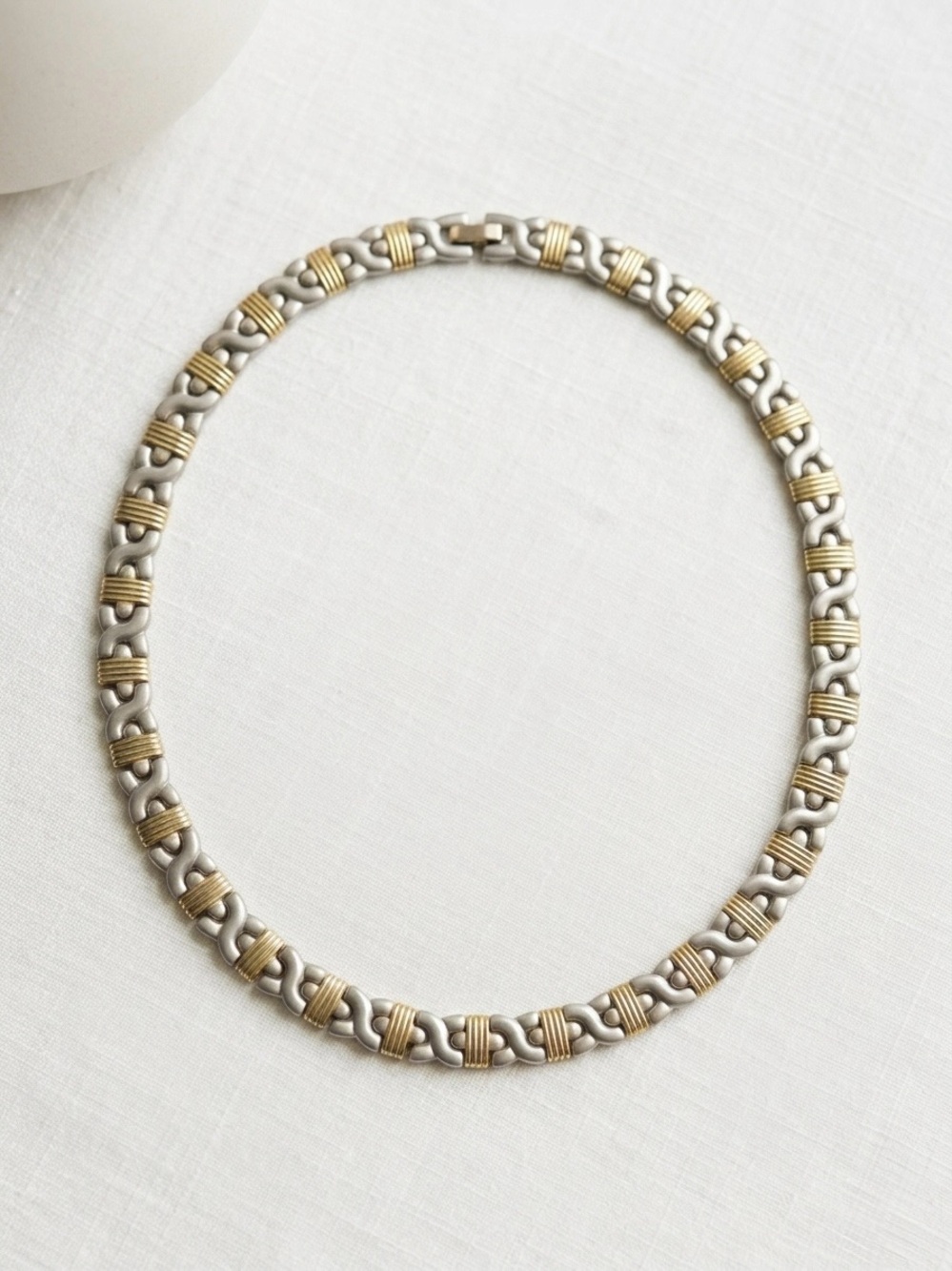 Stainless Steel Two-Tone Gold and Silver Link Necklace Vintage